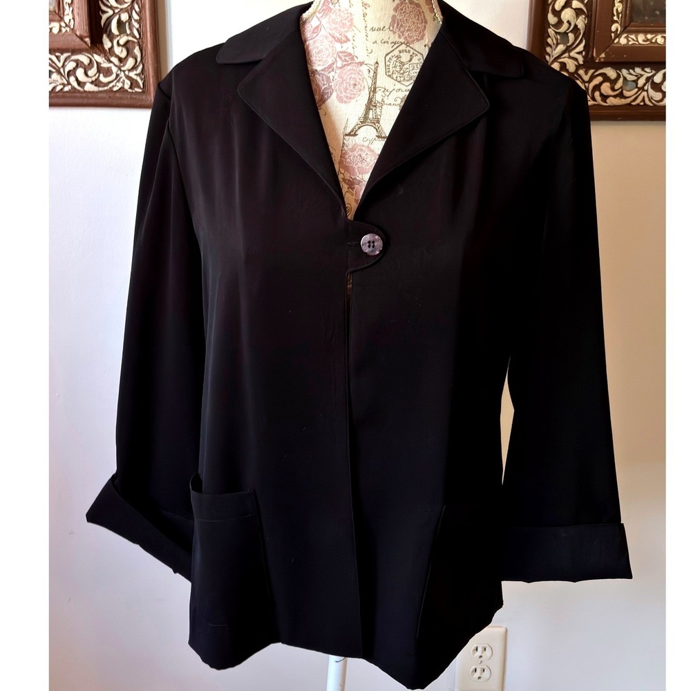 Vintage Black Blazer Jacket Size 8 100% Polyester Button Pockets gothcore